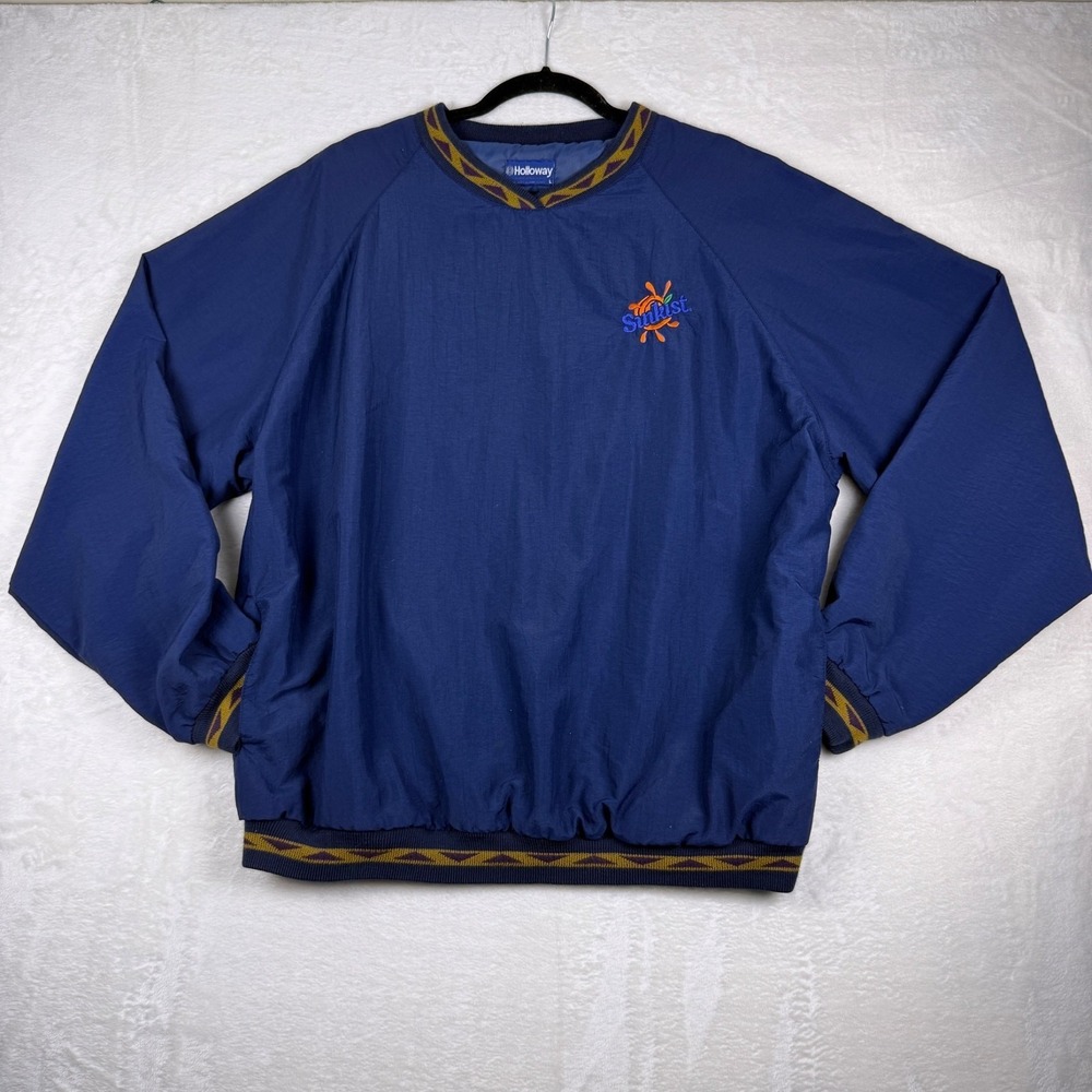Holloway Sunkist Windbreaker Mens L Blue Vintage 90s Pullover V-Neck Excellent